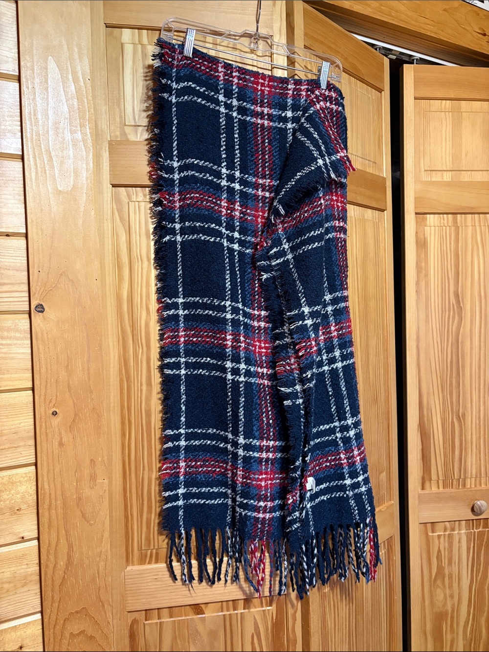 Plaid Fringe scarf- Navy, Red, White -